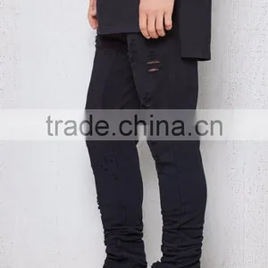 Street-inspired Style Solid Skinny Destroyed Slim Joggers for Men thumbnail-3