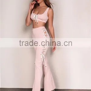 Runwaylover 058 Ladies Sexy Crop Top And Casual Flare Pant Sets thumbnail-1