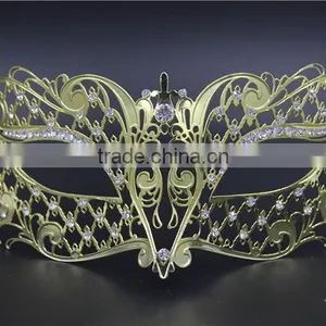 Laser Cut Metal Venetian Mask Masquerade Mardi Gras Silver Gold With Rhinestone thumbnail-3