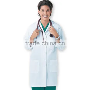 Women Multi Pocket Button Down White Medical Hospital Uniform Long Sleeve Lab Coat thumbnail-1