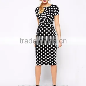 2016 Latest Body Conscious Polka Dot Maternity Dress With Cross Front thumbnail-2