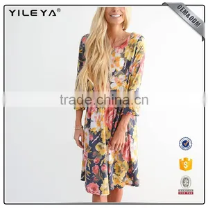 With Sleeve Korean Women Sexy Summer Floral Midi Dress thumbnail-4