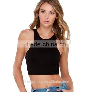 Women's Solid Color Basic Sleeveless Tank Crop Top Sports T Shirts thumbnail-1