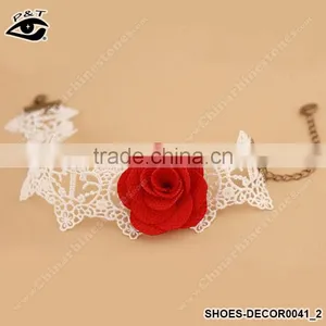 Red Flower Design With Lace Ribbon Anklets Foot Ornament For Fashion Women thumbnail-3