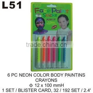 L51 6 PC NEON COLOR BODY PAINTING CRAYONS thumbnail-1