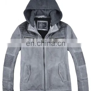 2015 Latest Fashion Men Hooded Leather Motorcycle Jacket thumbnail-1