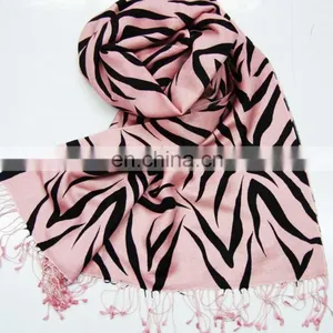 Leopard Print Scarf With Tassels,Animal Print Silk Pashmina Wool Shawls, Hand-woven, Made of 50% Silk and 50% Pashmina Wool thumbnail-2