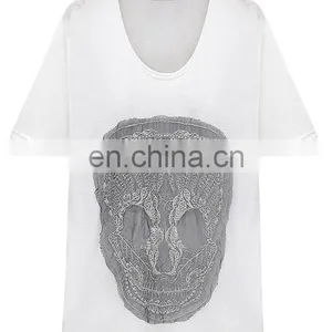 Fashion Women Sexy Deep U Neck Applique Summer T-shirt thumbnail-1