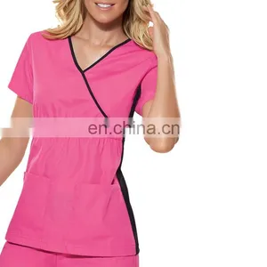 Women's Short Sleeve Hospital Scrub Suit Uniform Top thumbnail-2