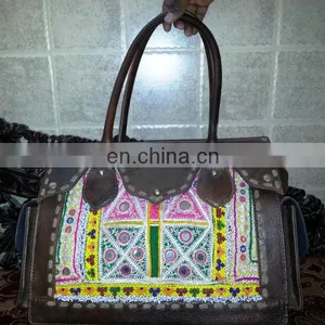 Vintage Shoulder Beach Handbag Embroidered Leather Banjara Bag Ethnic India Gypsy Purse thumbnail-1