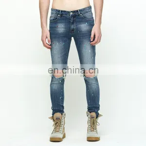 DiZNEW Wholesale Fashion Ripped Denim Pants Custom Printed Blue Ripped Casual Jeans thumbnail-3