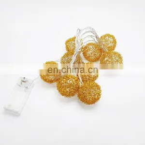 2020 New Golden Iron Wire Ball String LED Battery Metal Ball String Light thumbnail-2