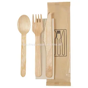 FSC Certified Wooden Forks and Spoons Disposable Fork Knife Spoon Eco Friendly Compostable Tableware thumbnail-1