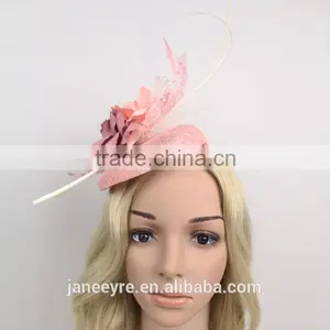 Wholesale Wedding Headpiece Sinamay Hat Fascinator Base Hat With Feather and Veil thumbnail-2