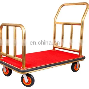High Quality Titanium Gold Plated Hotel Luggage Cart Bellman Cart Trolley Service thumbnail-1