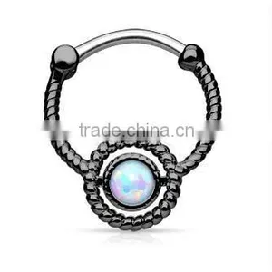 Faux Opal Flax 316L Surgical Steel Septum Clicker Nose Piercing Body Jewelry thumbnail-1