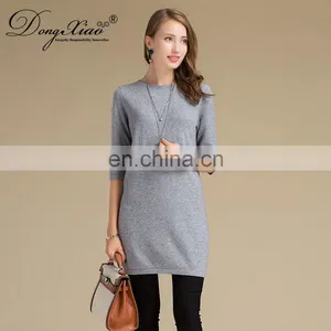 Custom Design Casual Pullover Crew Neck Half Sleeves Pure Cashmere Knitted Women's Sweater Dress thumbnail-4