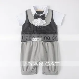 2016 Handsome Baby Bodysuit Short Sleeve Baby Boys Summer Romper Set With Lace Bow Tie thumbnail-2