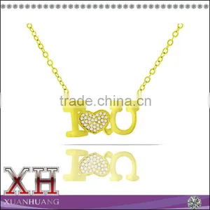 Sterling Silver Gold Over Micropave I Love You Heart Pendant Necklace for Girl thumbnail-1