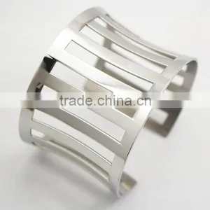 Punk Stainless Steel Cuff Metal Bangle Hollow Out Bracelet thumbnail-1