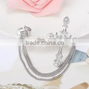 Alloy cz Diamond Crystal Metal Combination Cross Men Wedding Brooch thumbnail-1