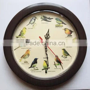 8 Inch Round Brown Wood Bird Wall Clock thumbnail-1