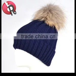 Winter Women Raccoon Fur Pom Pom Bobble Knit Braided Hat thumbnail-6