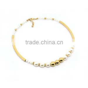 Stainless Steel 316l Gold Bead With Pearl Jewelry Set Necklace thumbnail-2