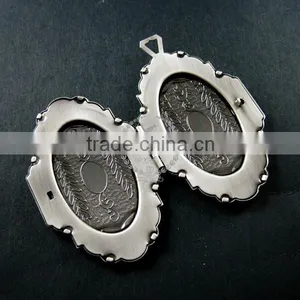 38x56mm Vintage Style Flower Engraved Antiqued Silver Brass Big Unique Photo Locket Pendant Charm DIY Supplies 1193001 thumbnail-3