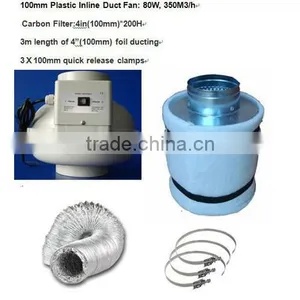 100mm Inline Fan Carbon Filter Kit,hydroponic Kits, Clip thumbnail-1