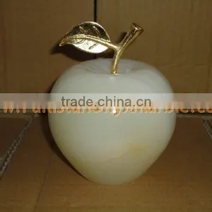 PAKISTAN SUPPLIER WHOLESALE 2017 NATURAL STONE ONYX APPLE WITH BRASS LEAF HANDICRAFTS thumbnail-1