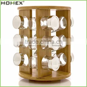 Revolving Round Top Bamboo Spice Rack With Spice Jars Set/Homex_FSC/BSCI Factory thumbnail-1