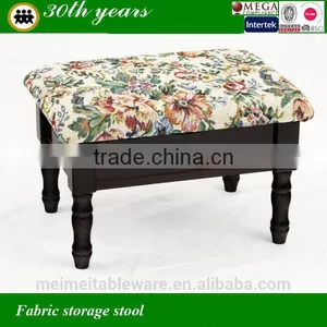 Small Square Storage Fabric Wooden Stool thumbnail-1
