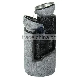 Dark Gray Stone Pillar & Silver Bowls Outdoor Water Fountain thumbnail-1