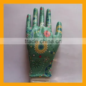 Polyester Printing Transparent Nitrile Palm Coated Garden Working Gloves thumbnail-2