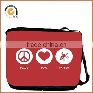 Peace Love Barber Red Color Messenger Bag - Shoulder Bag - School Bag for School or Work With Matching Neoprene Pencil Case thumbnail-1