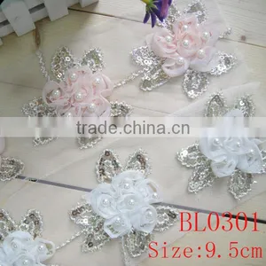 Vintage Beautiful Two Colors Available Sequin Rhinestone Applique for Wedding Dress thumbnail-1
