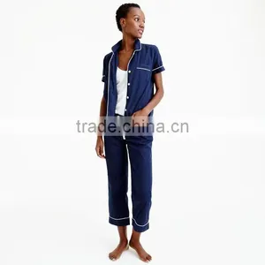 Cheap Pajama Sets Vintage Plain Dyed Custom Made Short-Sleeve Wholesale Pajama Set Women thumbnail-5