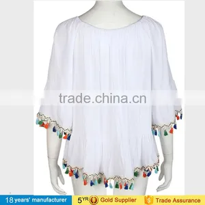 Boat Neck Long Sleeve Ruffle Loose Blouse White Plus Size off Shoulder Summer Beach Boho Blouse for Women 2017 thumbnail-5