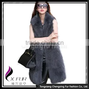 CX-G-B-17B China Supplier Fashion Women Fashion Fox Fur Long Fur Vest thumbnail-1