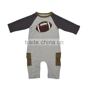 Cute Rugby Applique Boy's Romper Jumpsuits Organic Knit Baby Romper thumbnail-1