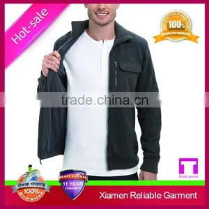 100% Polyester Ribbed Collar Soft Sweater Knit Fleece Jacket for Man thumbnail-2