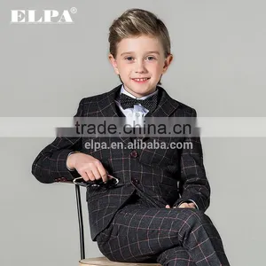 ELPA NXB0024 Designer Fashion Tailor Made Navy Check Woolen 3 Piece Formal Boys Tuxedo Suits thumbnail-2