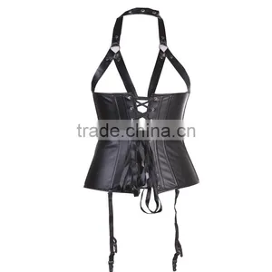 Instyles Plus Size Black Faux Leather Cupless Corset Lingerie Set thumbnail-1