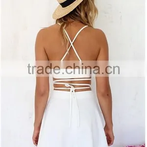 Women Sexy Halterneck Backless Two Piece Crop Tops Mini Skirt Summer Beach Dress thumbnail-3