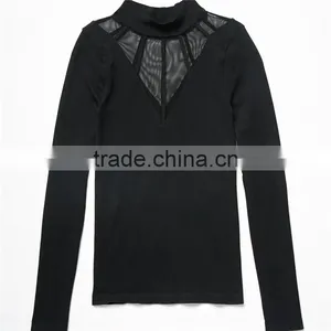 2017 OEM Super Stretchy Cool Sheer Cage Mock Neck Blouse Shopping thumbnail-5