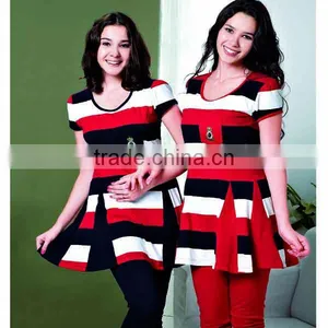 Women Fashion Frock Design Pajama Set Yarn Dyed Striped Pajamas Summer thumbnail-1