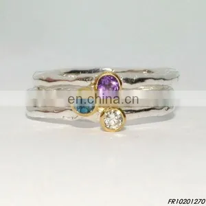 Gold Set of Four Stacking Ring With Gemstone Fashion Opal Ring Jewelry thumbnail-2