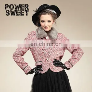 Girl Fur Turndowm Collar Sigle-breasted High Waist Short Length Woolen Coats thumbnail-1