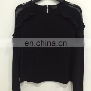 The Shoulder Lace Stitching Long-sleeved Blouse thumbnail-1